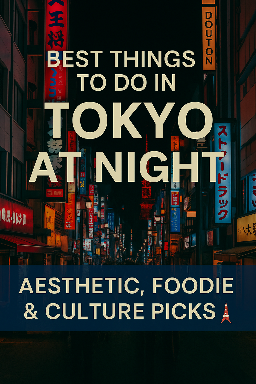 Neon-lit Tokyo city street at night featuring lanterns, signs, and a glowing skyline with the blog title “Best Things to Do in Tokyo at Night” overlaid in bold text.