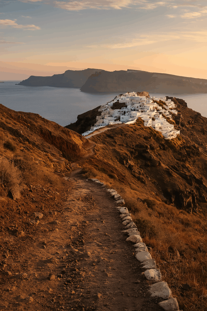 Hiking trail from Oia to Fira with caldera views in Santorini