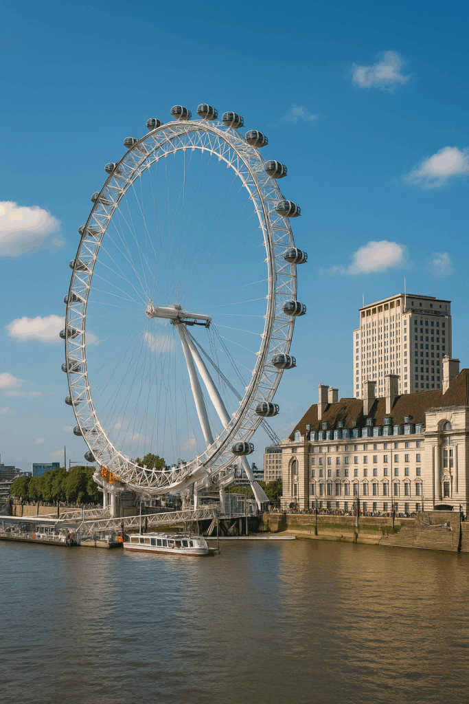 A panoramic view of London from a London Eye capsule, showcasing the River Thames and city skyline.