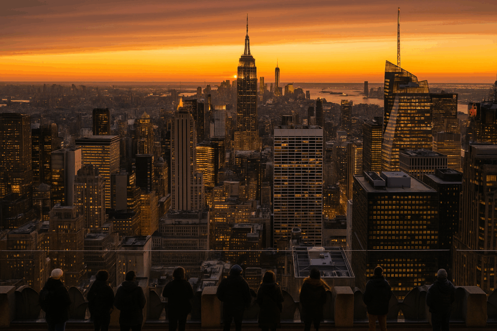 Aerial sunset view from Top of the Rock at Rockefeller Center