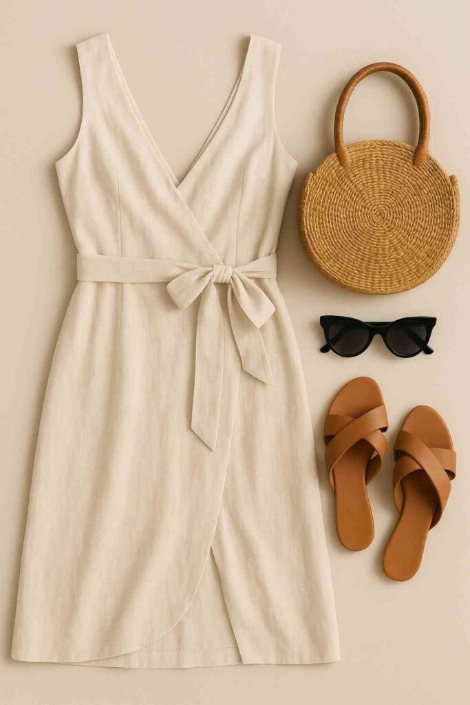 Cheerful yellow flatlay outfit with summer accessories — styled for drinks, gelato, and mood-lifting adventures.