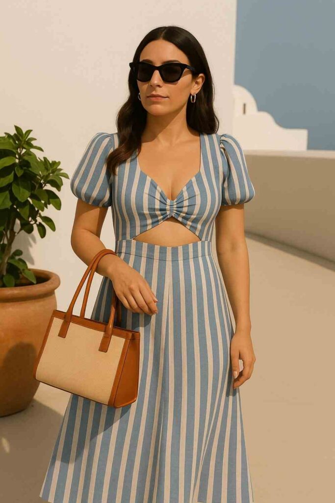 santorini summer outfit crop top linen shorts